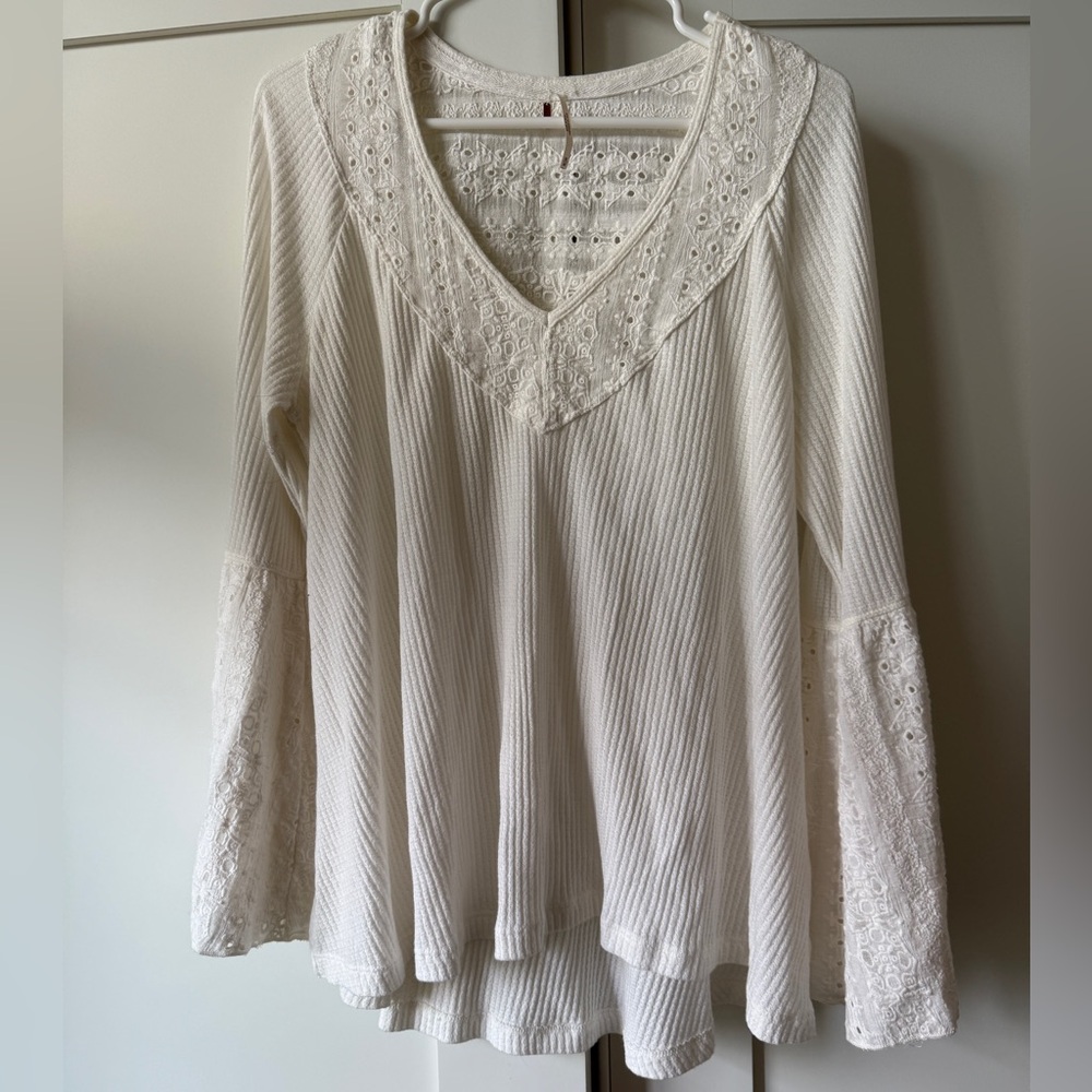V-Neck Blouse with Bell Sleeves, Size M by Free People